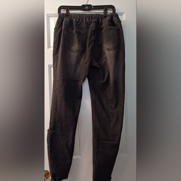 Faded Black Hi-Rise Distressed Destructed Elastic Waist Baggy Frayed Jeans Pants - Picture 14 of 15